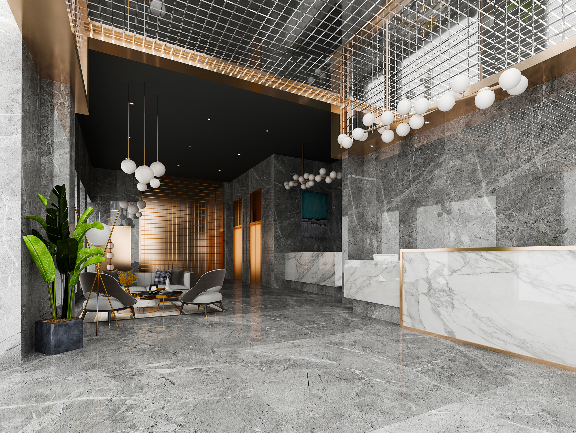 3d render luxury hotel lobby entrance